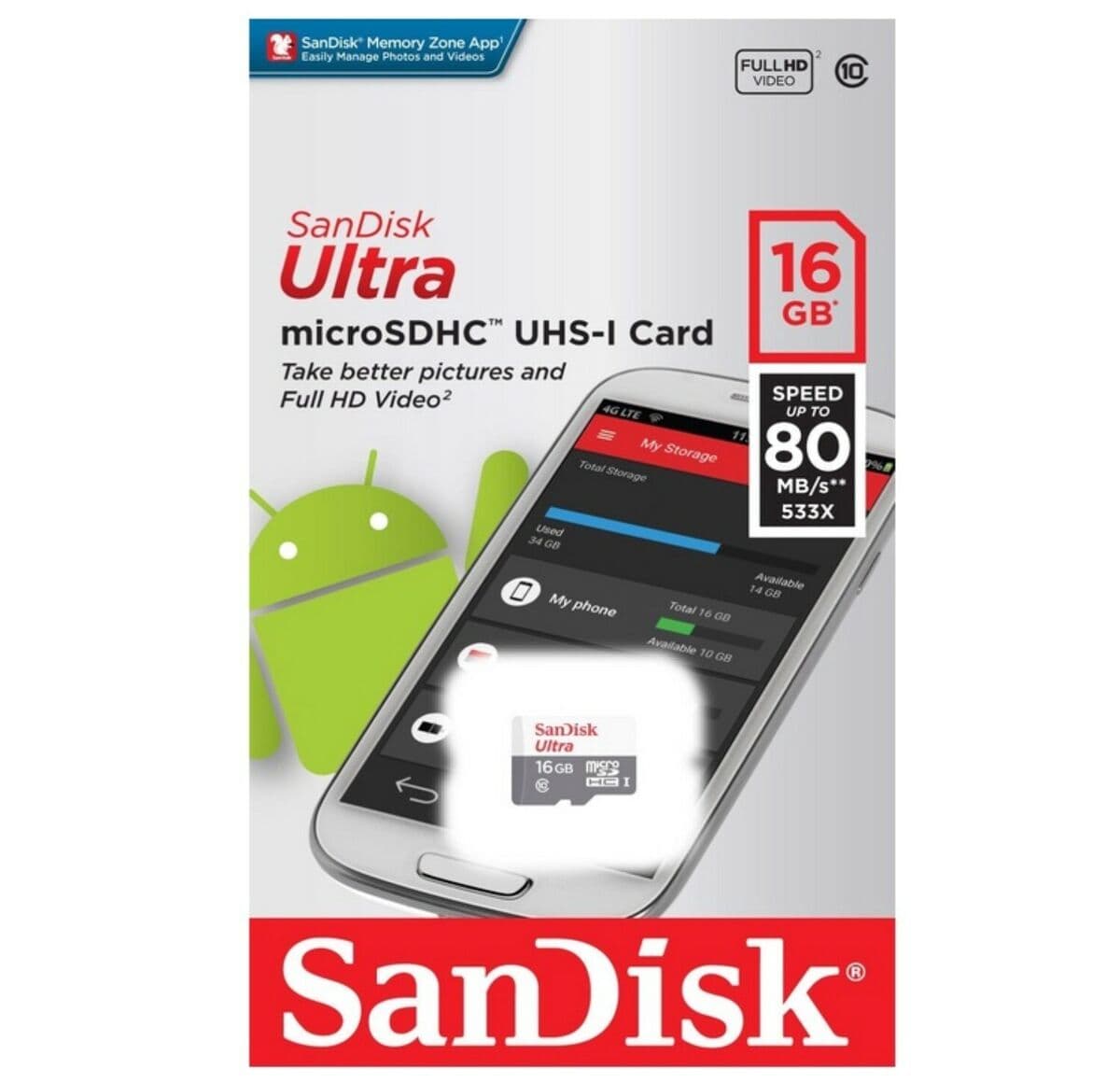 microSDHC Memory Card 16GB SANDISK — image 1